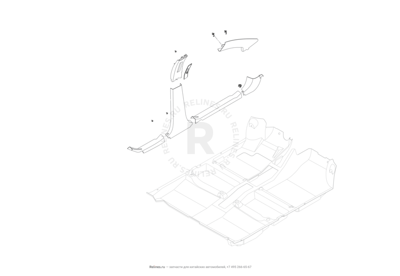 Запчасти Lifan X50 Поколение I (2014)  — Обшивка стоек и накладки порогов — схема