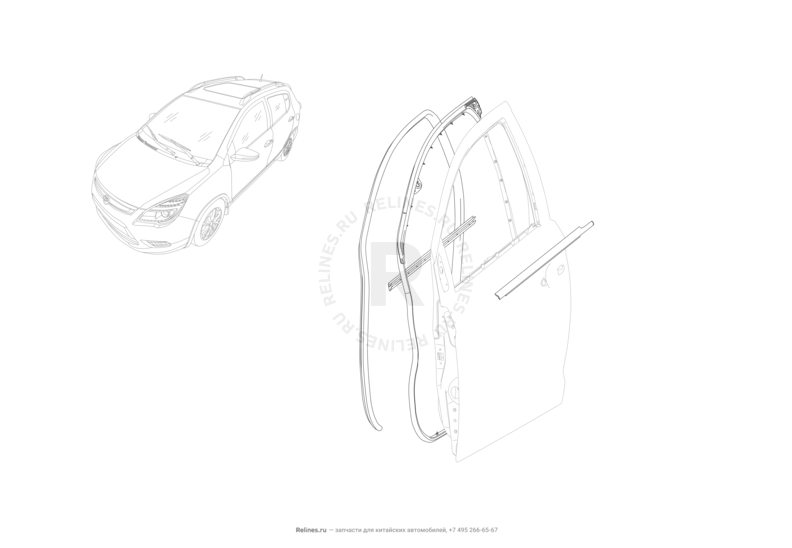 Уплотнители и молдинги передних дверей Lifan X50 — схема