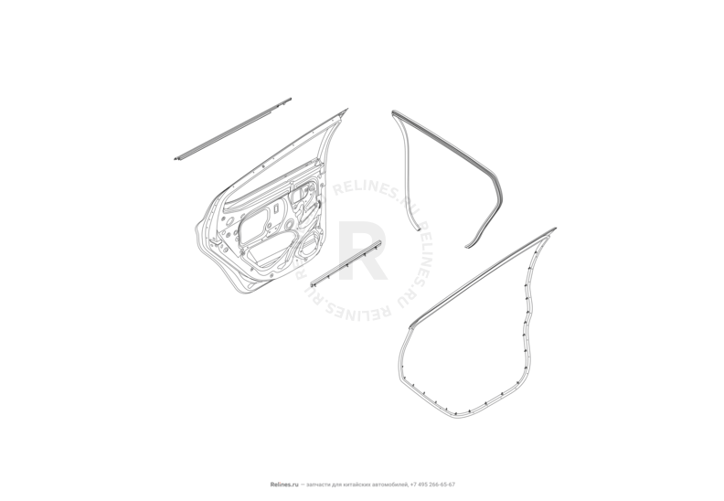 Запчасти Lifan X50 Поколение I (2014)  — Уплотнители и молдинги задних дверей — схема