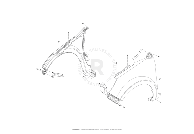 Запчасти Lifan X50 Поколение I (2014)  — Передние крылья — схема