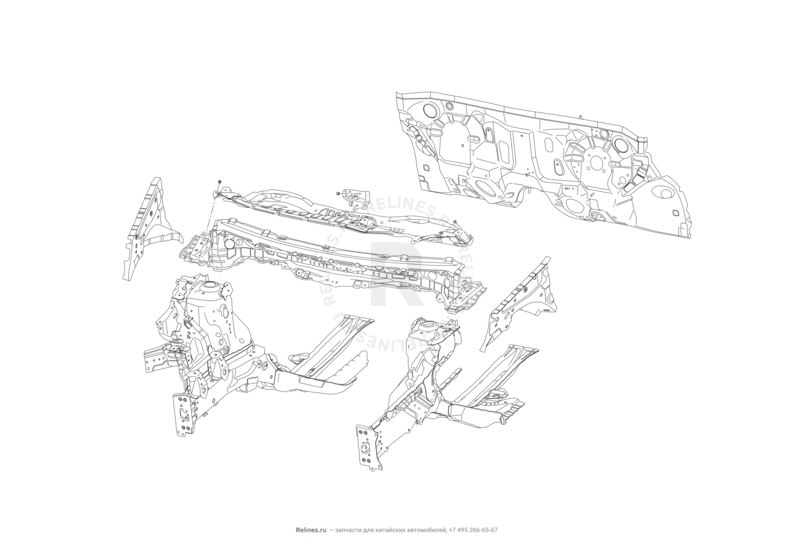 Запчасти Lifan X50 Поколение I (2014)  — Лонжероны и перегородка моторного отсека — схема