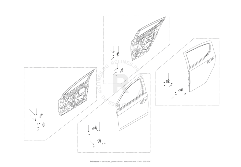 Запчасти Lifan X50 Поколение I (2014)  — Двери — схема