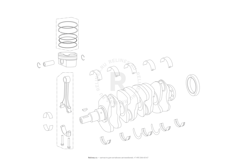 Запчасти Lifan X60 Поколение I и рестайлинги (2011)  — Коленчатый вал, поршень и шатуны — схема