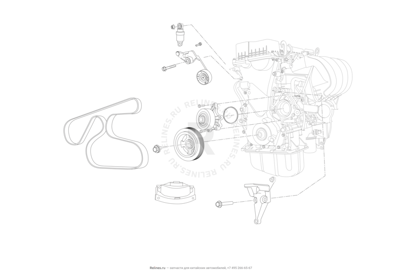 Приводной ремень, ролики и шкивы Lifan X60 — схема