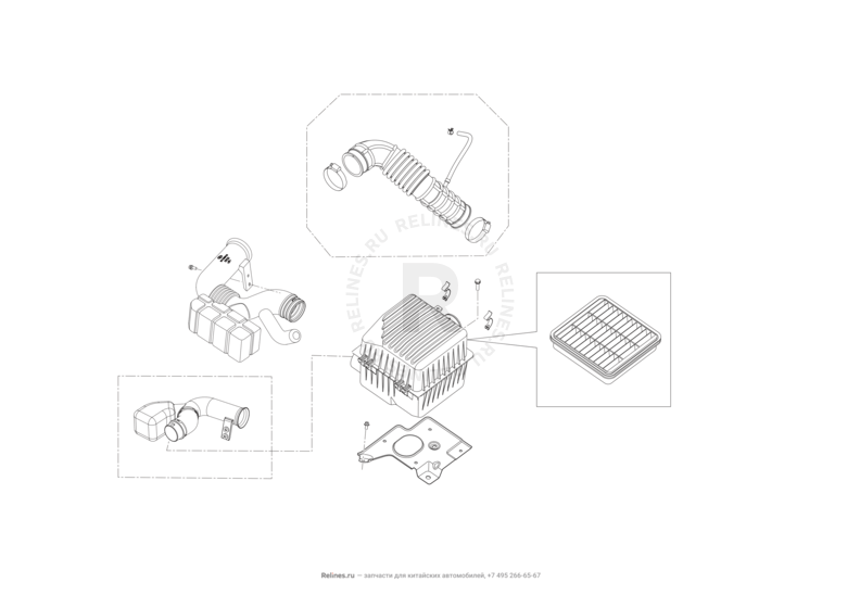 Запчасти Lifan X60 Поколение I и рестайлинги (2011)  — Воздушный фильтр и корпус — схема
