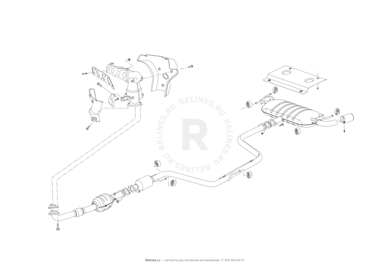 Запчасти Lifan X60 Поколение I и рестайлинги (2011)  — Выпускной коллектор и глушитель — схема