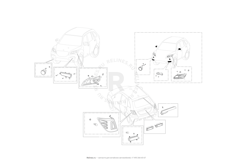Запчасти Lifan X60 Поколение I и рестайлинги (2011)  — Внешнее (наружнее) освещение — схема