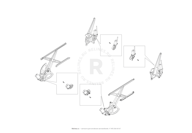 Запчасти Lifan X60 Поколение I и рестайлинги (2011)  — Стеклоподъемники — схема