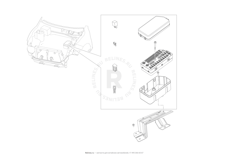 Предохранители и реле моторного отсека Lifan X60 — схема