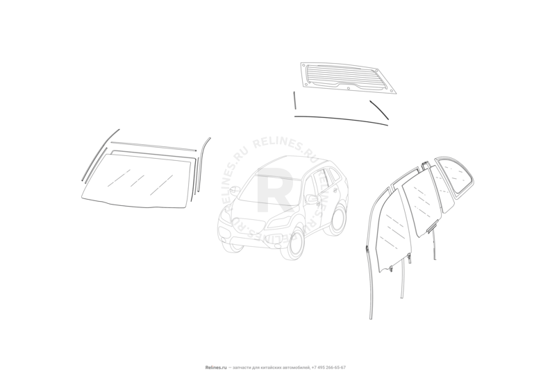 Запчасти Lifan X60 Поколение I и рестайлинги (2011)  — Стекла и комплектующие — схема