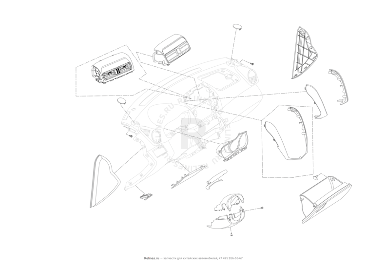 Запчасти Lifan X60 Поколение I и рестайлинги (2011)  — Комплектующие передней панели (торпедо) — схема