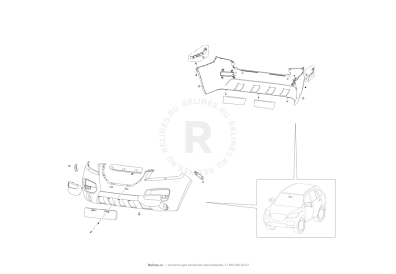 Запчасти Lifan X60 Поколение I и рестайлинги (2011)  — Бампер (1) — схема