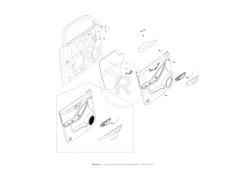 Запчасти Lifan X60 Поколение I и рестайлинги (2011)  — Обшивка передней двери — схема