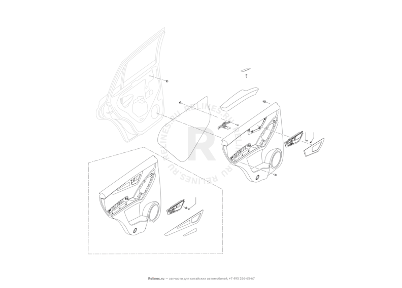 Запчасти Lifan X60 Поколение I и рестайлинги (2011)  — Обшивка задней двери — схема