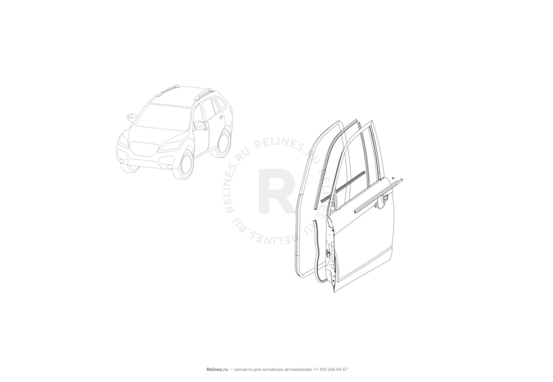 Уплотнители и молдинги передних дверей Lifan X60 — схема