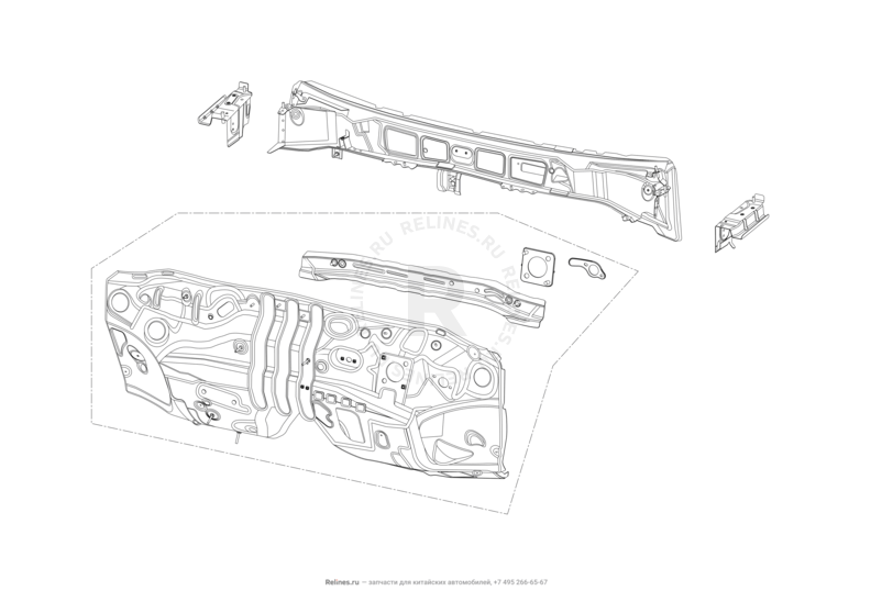Перегородка (панель) моторного отсека Lifan X60 — схема