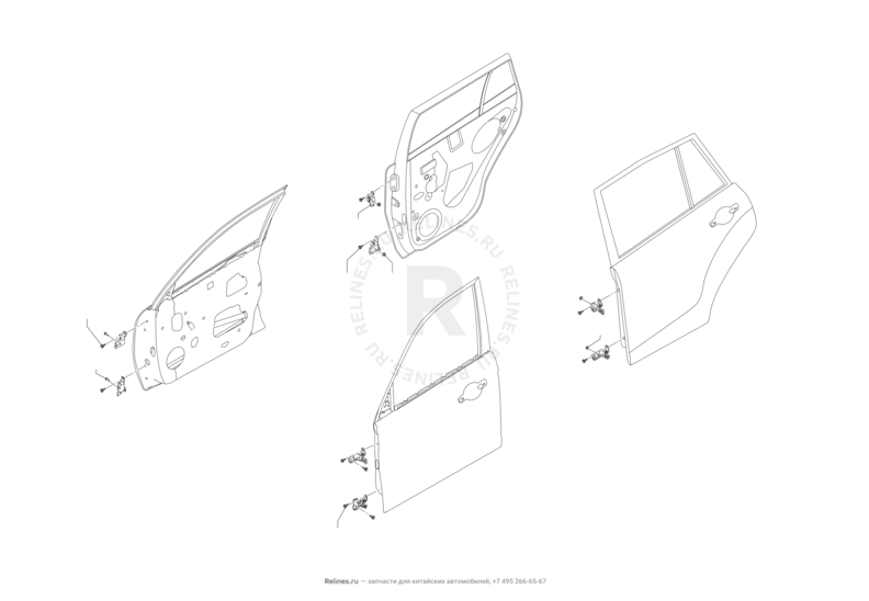 Запчасти Lifan X60 Поколение I и рестайлинги (2011)  — Двери — схема