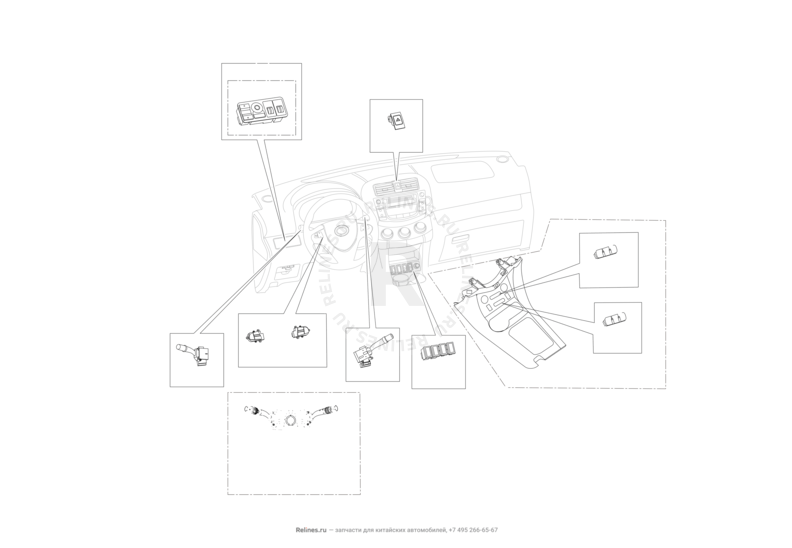 Запчасти Lifan X60 Поколение I и рестайлинги (2011)  — Переключатели подрулевые и передней панели — схема