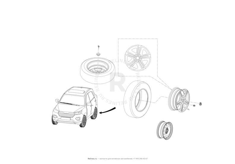 Запчасти Lifan X70 Поколение I (2018)  — Колеса и шины — схема
