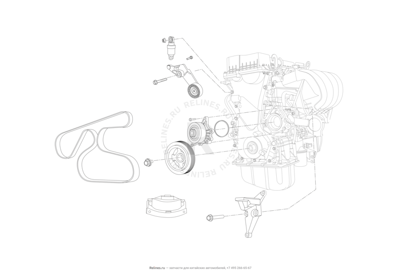 Запчасти Lifan X70 Поколение I (2018)  — Приводной ремень, ролики и шкивы — схема