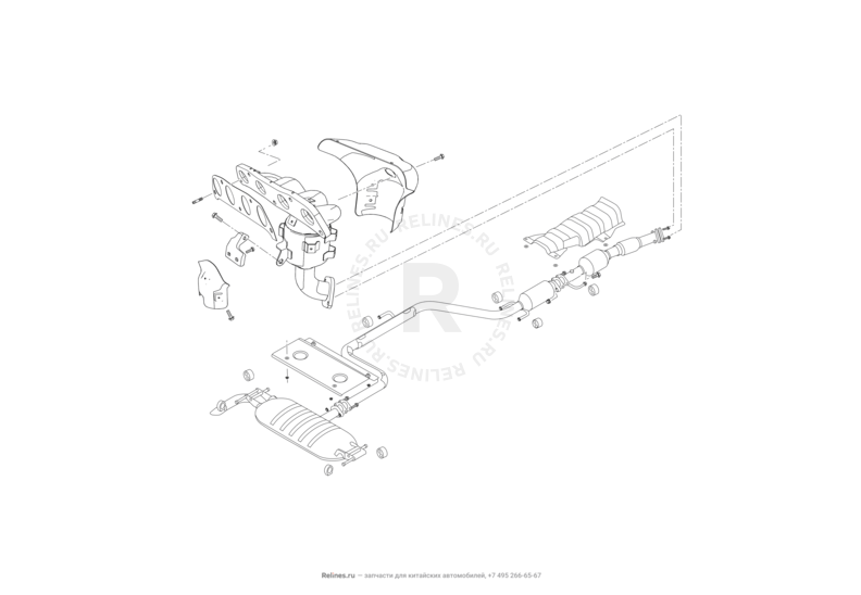Запчасти Lifan X70 Поколение I (2018)  — Выпускной коллектор и глушитель — схема