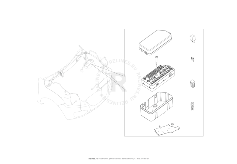 Запчасти Lifan X70 Поколение I (2018)  — Предохранители и реле моторного отсека — схема