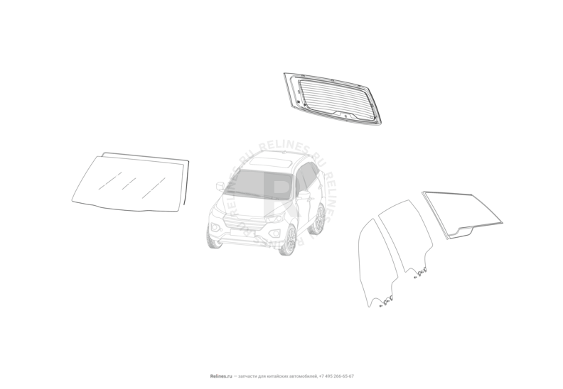 Запчасти Lifan X70 Поколение I (2018)  — Стекла и комплектующие — схема