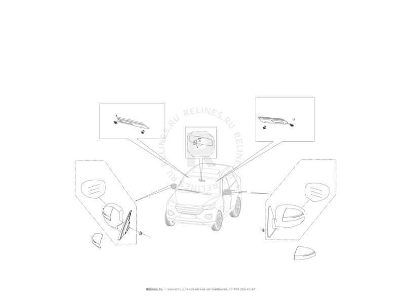 Запчасти Lifan X70 Поколение I (2018)  — Зеркало заднего вида и солнцезащитные козырьки — схема