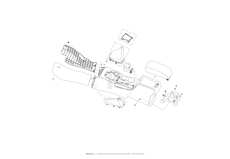 Запчасти Lifan X70 Поколение I (2018)  — Центральный тоннель (консоль) и подлокотник — схема