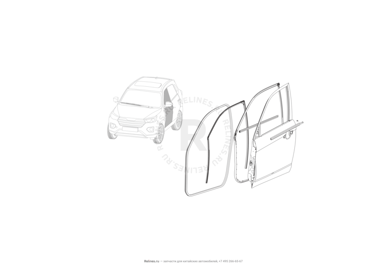 Уплотнители и молдинги передних дверей Lifan X70 — схема