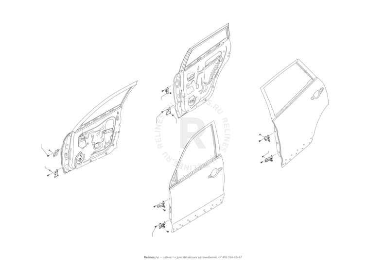 Запчасти Lifan X70 Поколение I (2018)  — Двери — схема