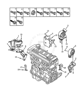 Опоры двигателя (AT) Geely MK — схема
