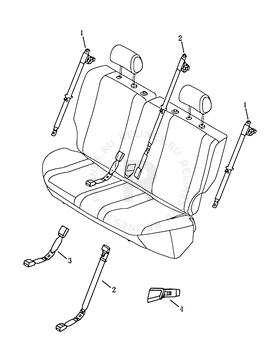 Ремни и замки безопасности задних сидений Geely MK — схема