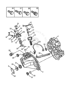 Запчасти Geely MK Поколение I (2006)  — Механизм переключения передач и корпус сцепления (JL-S160A) — схема