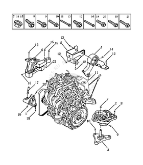 Запчасти Geely GC6 Поколение I (2014)  — Опоры двигателя (JLB-4G15; AT) — схема