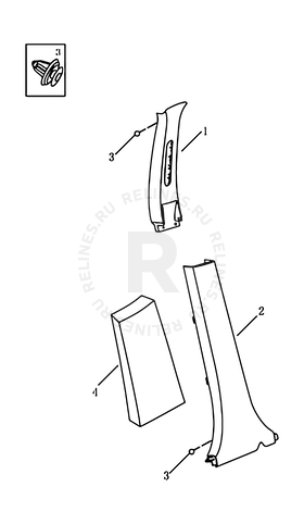 Запчасти Geely GC6 Поколение I (2014)  — Отделка центральных стоек кузова (JLB-4G15; MT) — схема