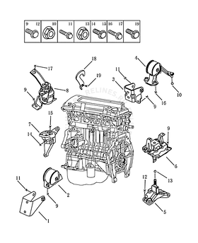 Запчасти Geely Emgrand X7 Поколение I (2011)  — Опоры двигателя (JL4G18) — схема