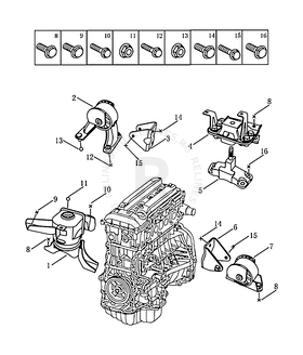 Запчасти Geely Emgrand X7 Поколение I (2011)  — Опоры двигателя (JL4G20/JL4G24) — схема