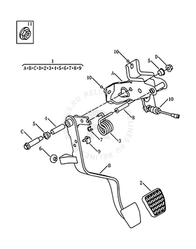 Педаль сцепления Geely Emgrand X7 — схема