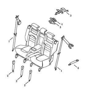 Ремни и замки ремней безопасности среднего ряда сидений Geely Emgrand X7 — схема