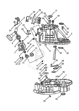 Механизм переключения передач и корпус сцепления (JL-6MT224FFC) — схема