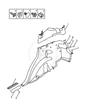 Отделка задних стоек кузова Geely Emgrand X7 — схема
