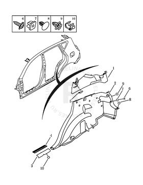 Запчасти Geely Emgrand X7 Поколение I (2011)  — Отделка задних стоек кузова (2014 MODEL) — схема