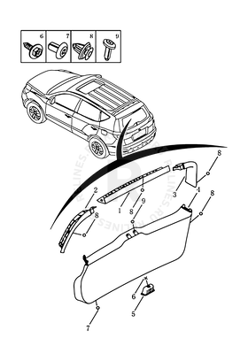 Запчасти Geely Emgrand X7 Поколение I (2011)  — Обшивка 5-й двери (багажника) (2014 MODEL) — схема