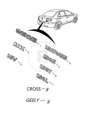 Запчасти Geely MK Cross Поколение I (2010)  — Эмблемы — схема