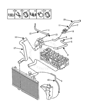 Патрубки и шланги радиатора Geely MK Cross — схема