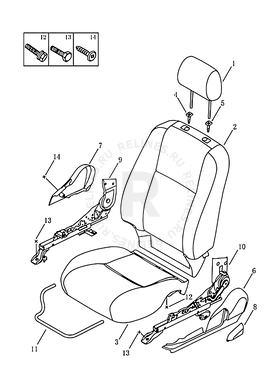Составляющие передних сидений и механизмы регулировки Geely MK Cross — схема
