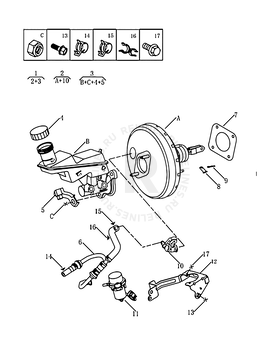 Гидравлическая часть тормозной системы (2014 MODEL, DSI) Geely SC7 — схема