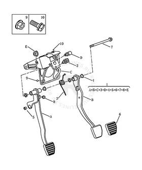 Запчасти Geely SC7 Поколение I (2010)  — Педали тормоза, сцепления и датчик стоп-сигнала (2014 MODEL) — схема