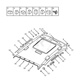 Внутренняя отделка (панель) крыши (CONFORTABLE/FLAGSHIP VERSION、SUNROOF) — схема